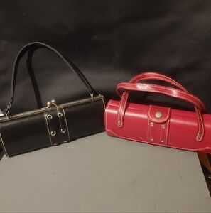 One Red One Black Barrel Bag Clutches Snap Close